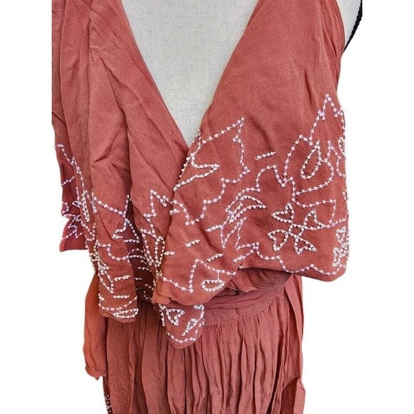 Free People Sylvia Wrap Mini Dress Flounce Size Small Embellished - Picture 4 of 12